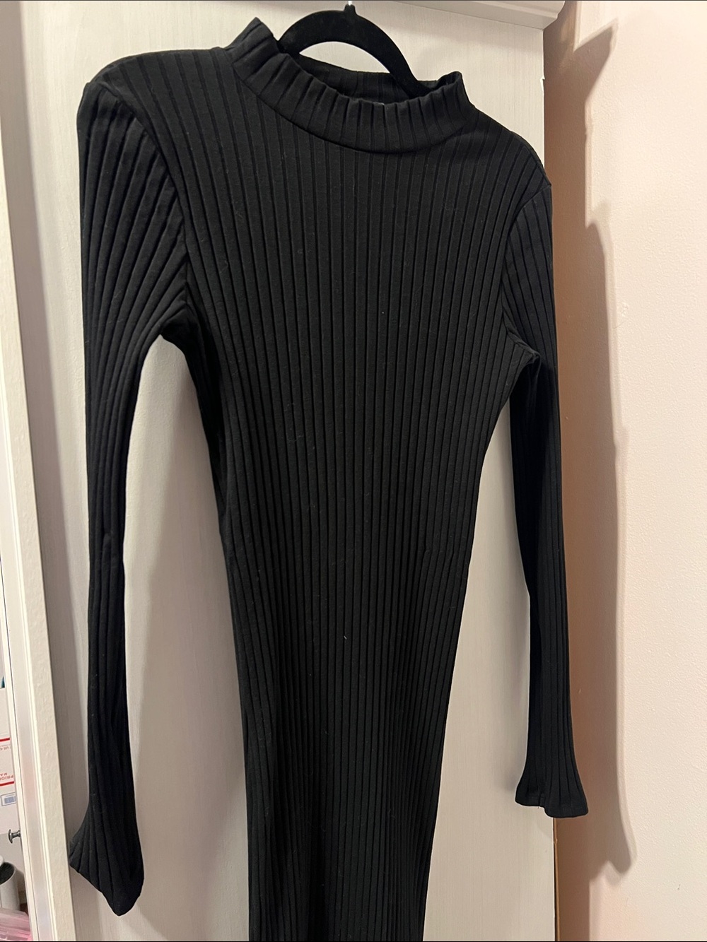 ZARA Black Ribbed Long Sleeve Midi Dress